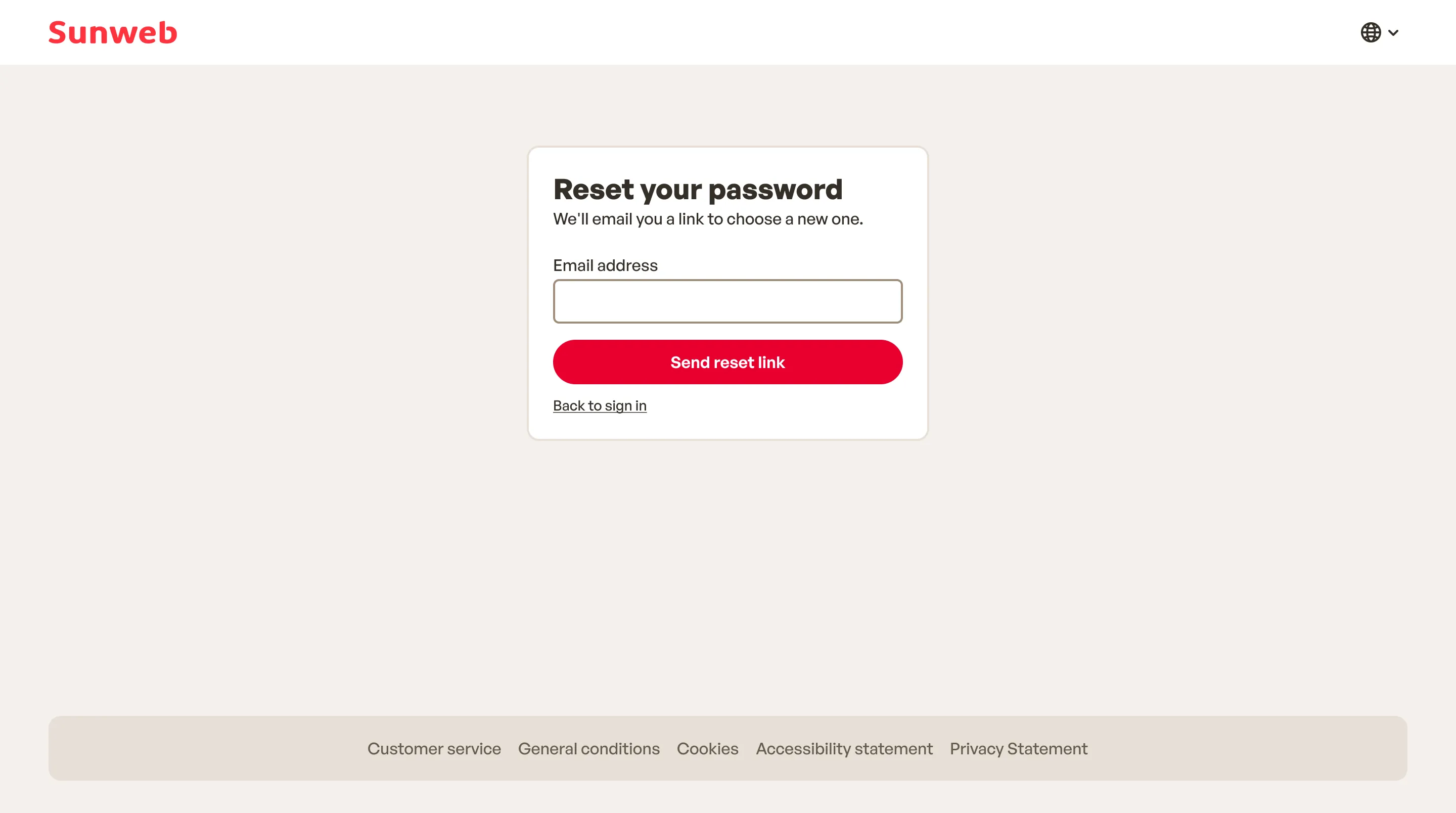New reset password form, with the way back under the button