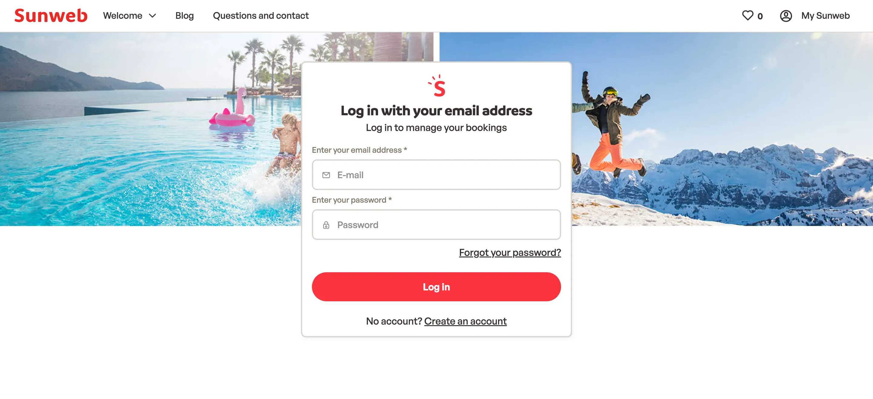 Old sign-in page: the full site menu, a large photo, and a small form where each field says what it is twice
