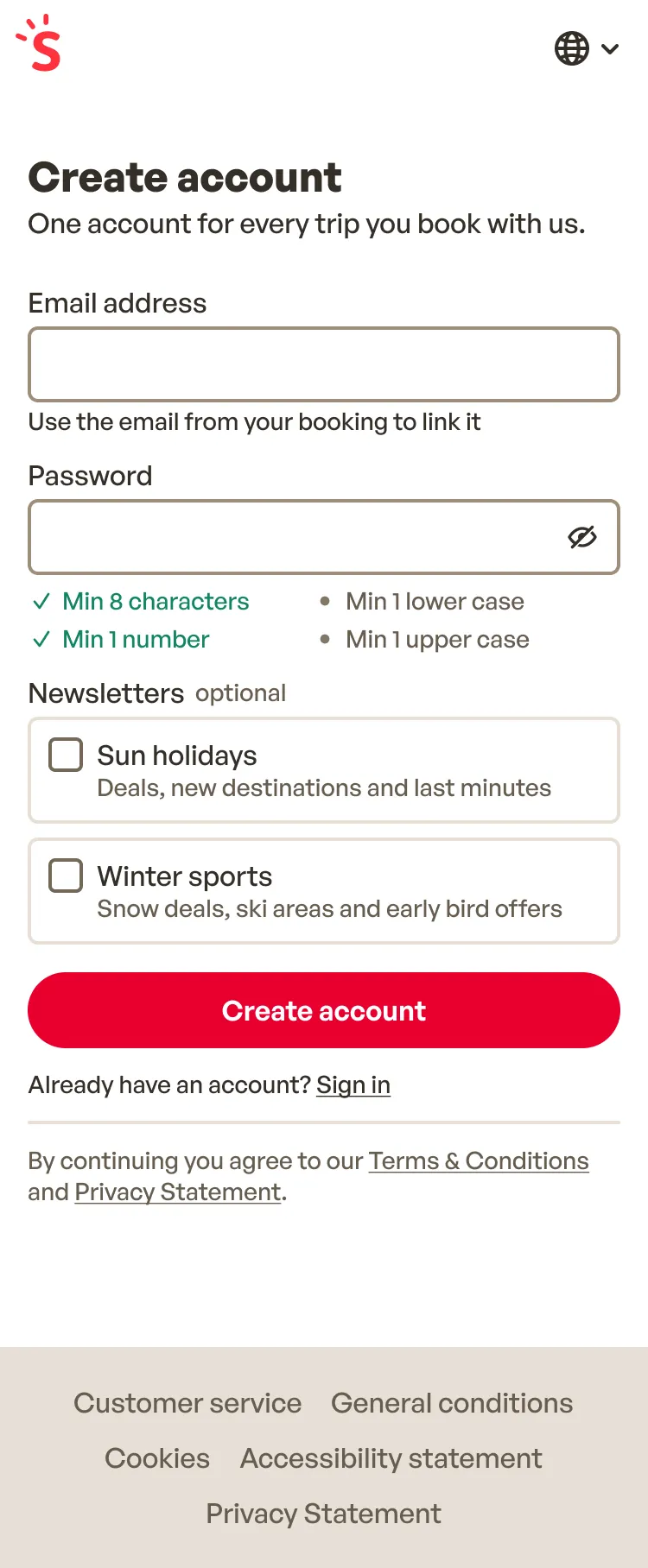 Create account on a phone